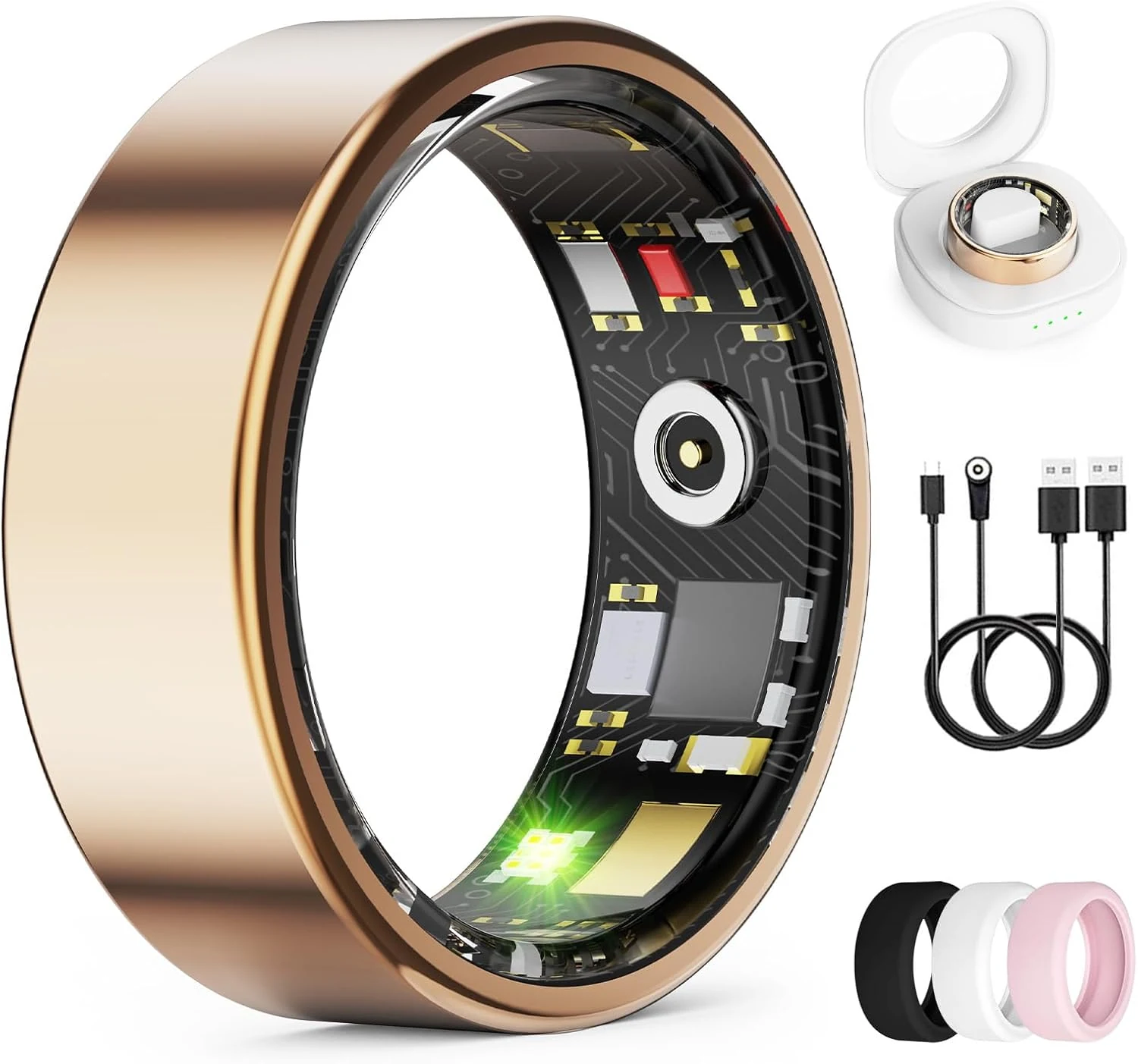 UniJethro Smart Ring for Women & Men, Health Tracker Ring with Heart Rate, Blood Oxygen, Blood Pressure, IP68 Waterproof Fitness Ring, Sleep Tracker (Rose Gold)