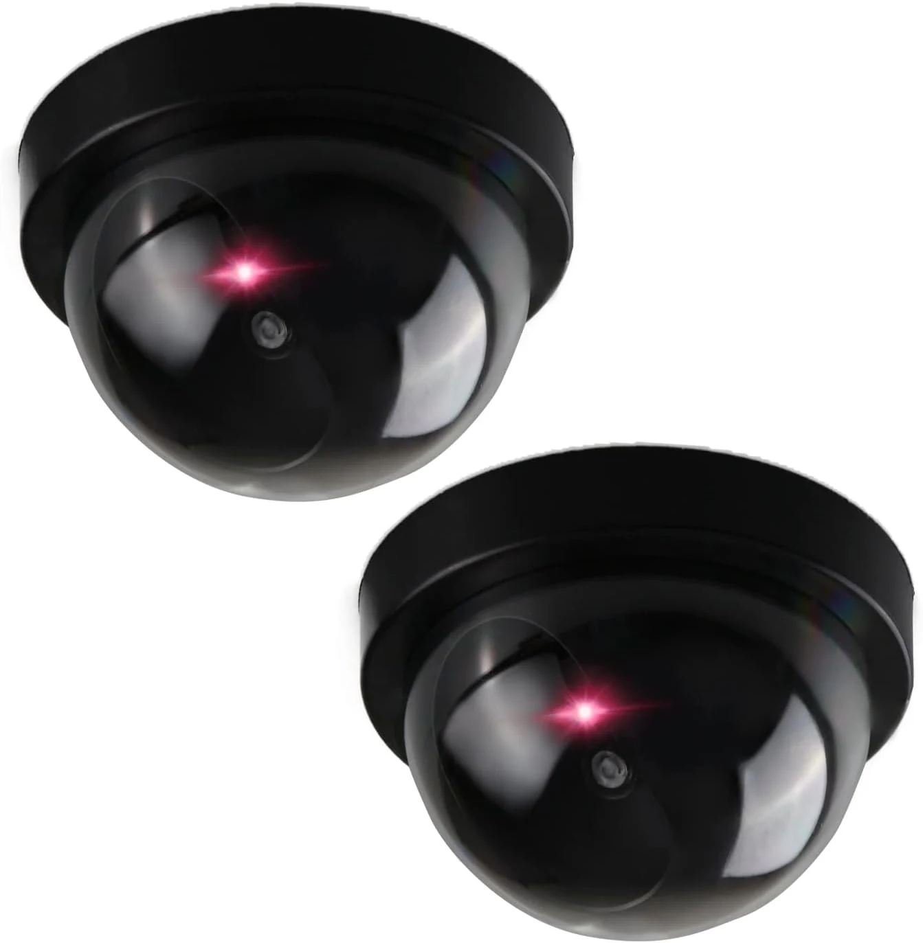 C CRYSTAL LEMON Set of 2 Fake Security Cameras – Realistic Dummy Surveillance for Indoor & Outdoor Use – Battery-Operated with Red Light