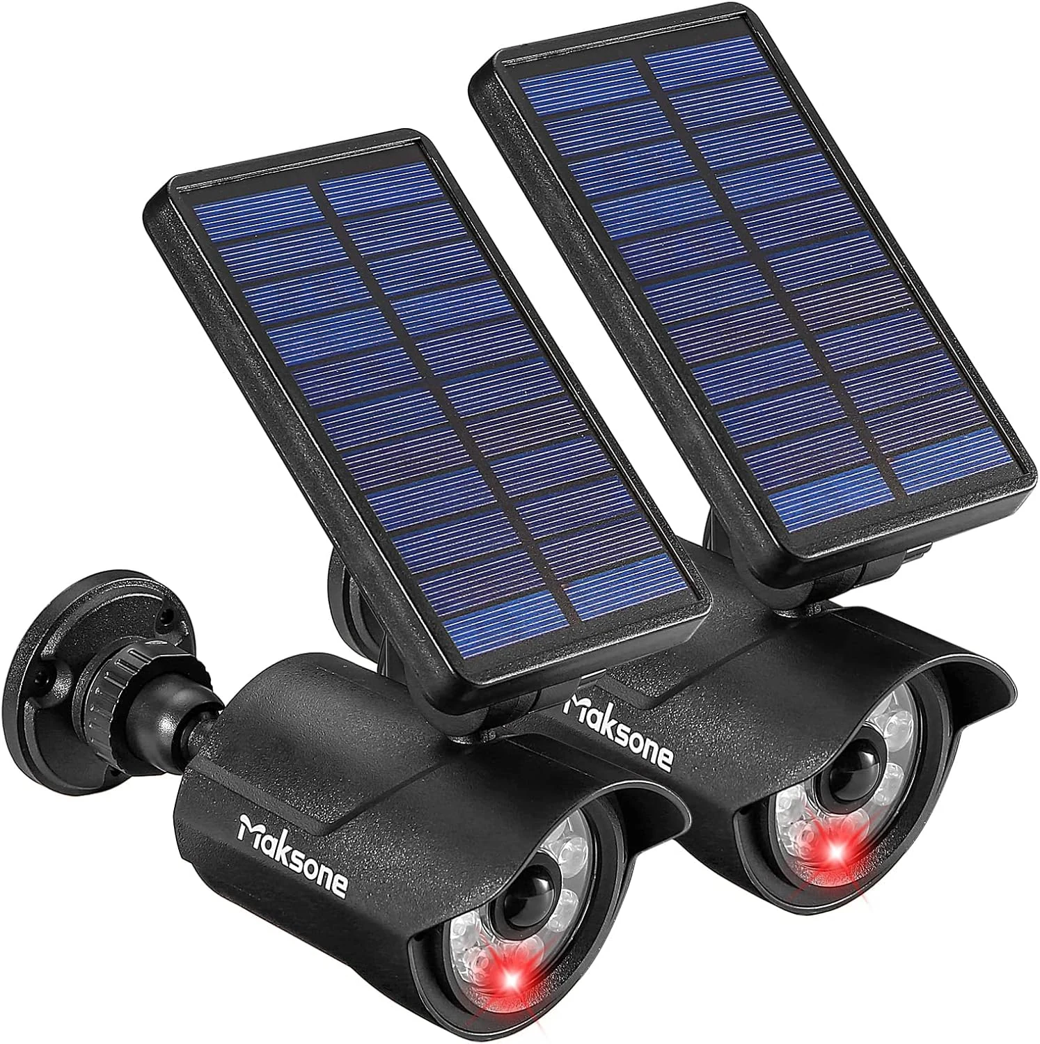 Maksone Solar Lights Motion Sensor Security Light METAL Finishing, Fake Camera Red Indicator Dummy Camera IP66 Waterproof Lamp Outdoor Landscape&Wall mount Highly Bright 2400mAh for garden yard 2 Pack