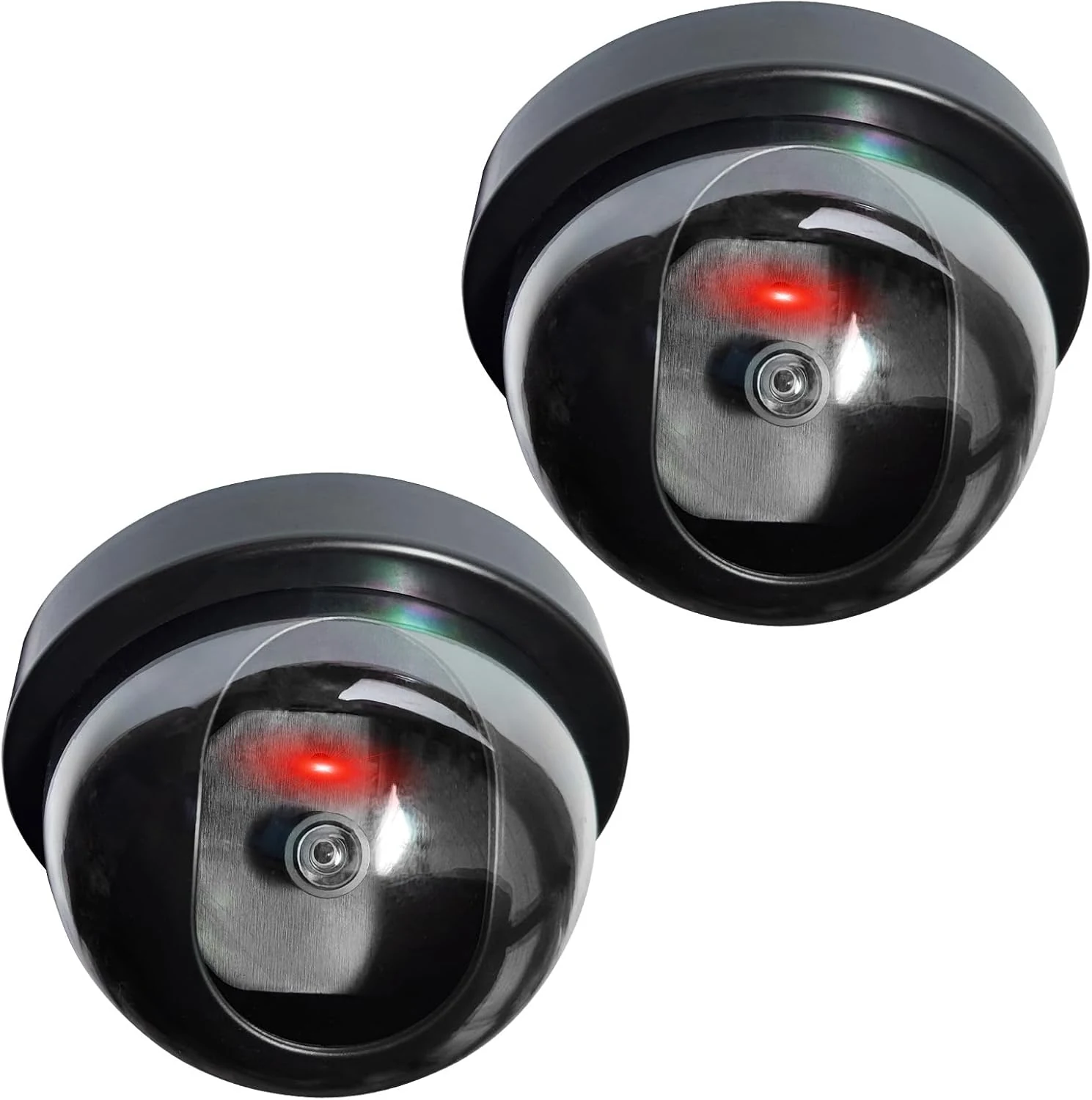 Fake Camera Security Dummy with Red Flashing LED Light - Realistic Indoor/Outdoor CCTV Dome Surveillance Deterrent (2-Pack)