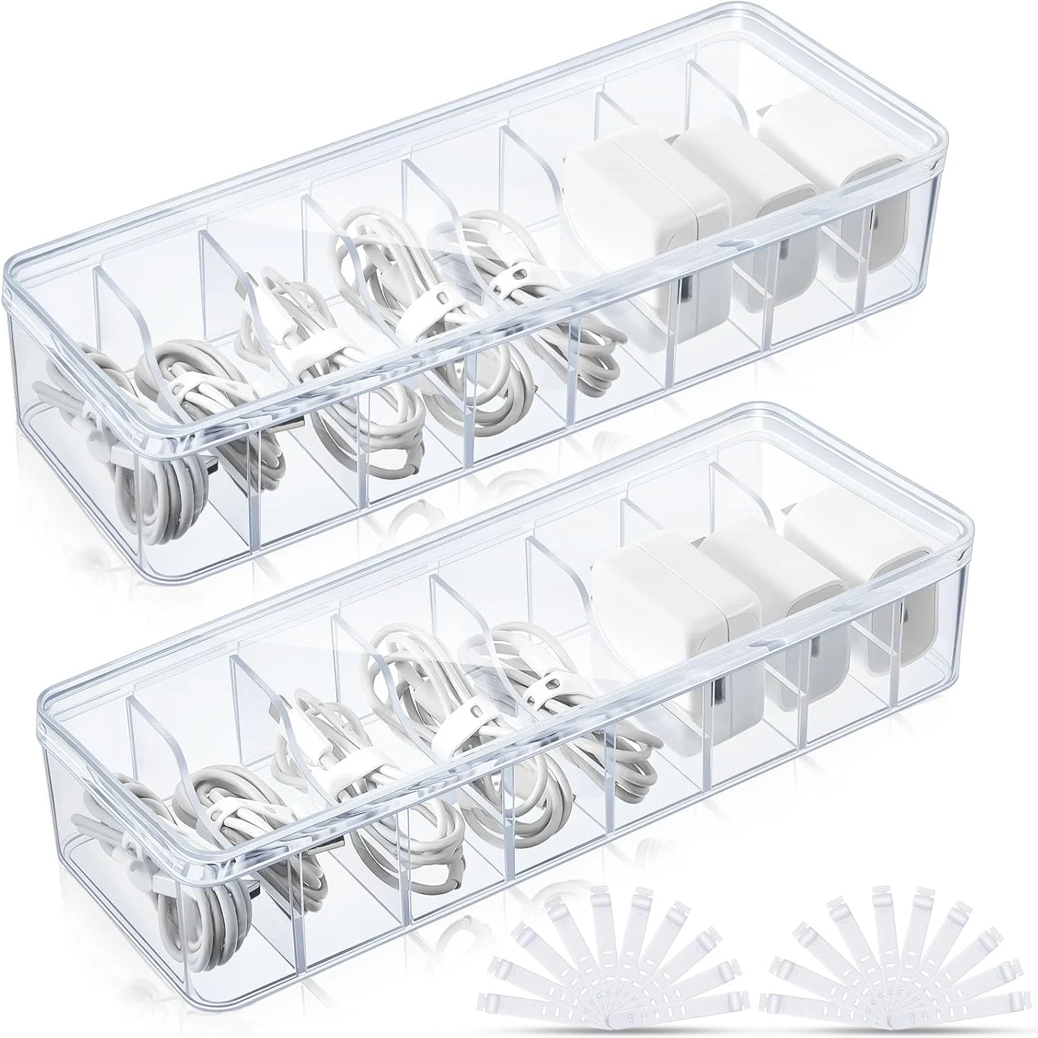 Tatuo 2 Pcs Cable Organizer Box with Wire Ties, Plastic
