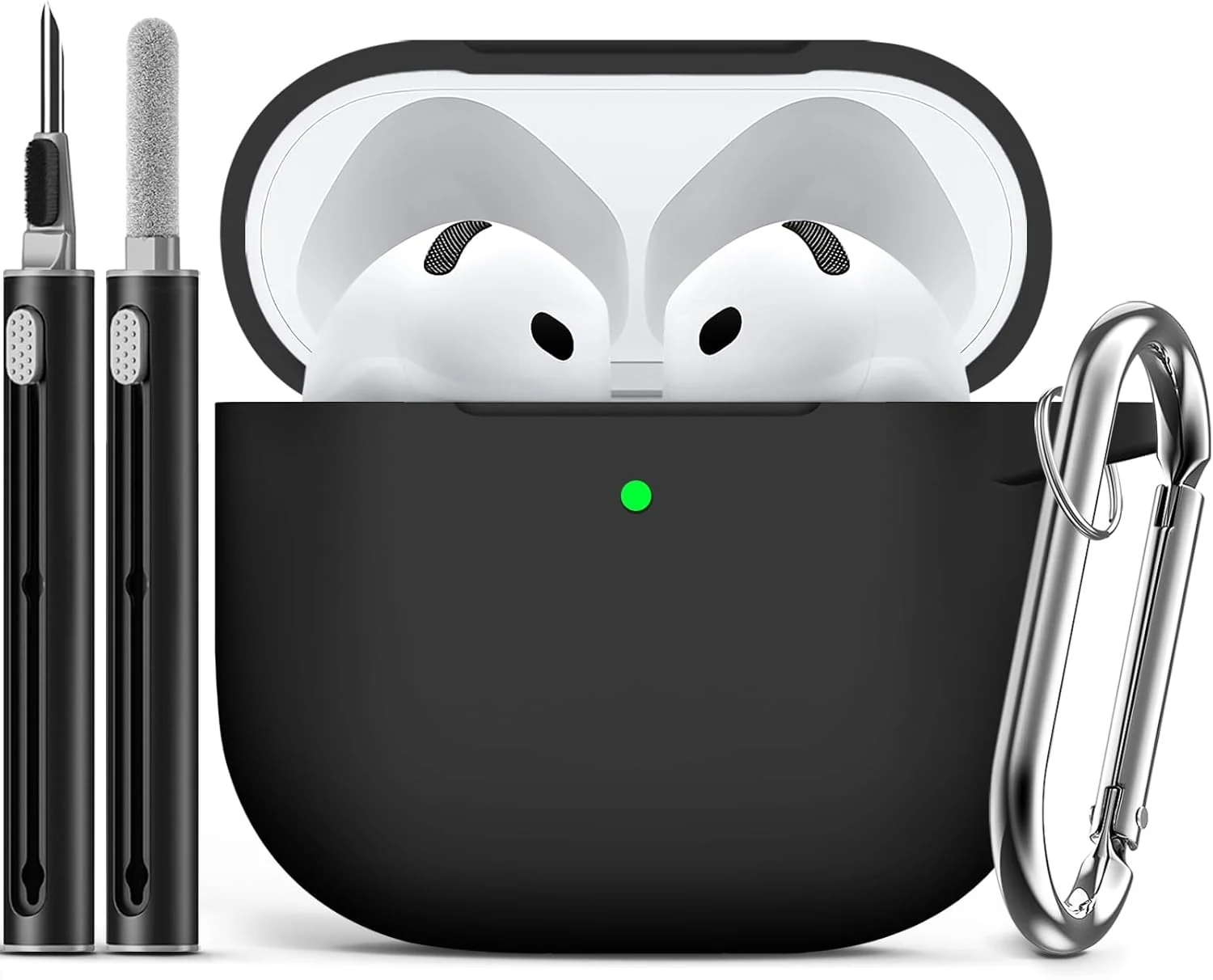 Ljusmicker for AirPods 4 Case 2024 with Cleaner Kit, Soft Silicone Protective Cover (Black)