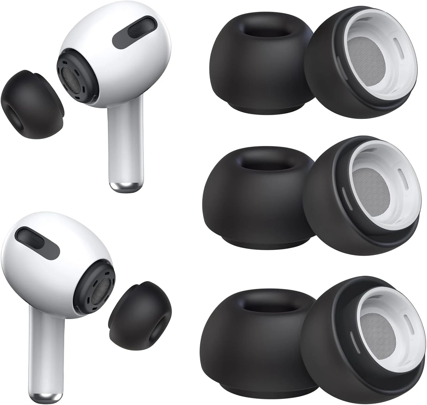3 Pairs Replacement Ear Tips for AirPods Pro and 2nd Generation with Noise Reduction Hole, Silicone Ear Tips for AirPods Pro with Portable Storage Box and Fits in Charging Case (S/M/L, Black)