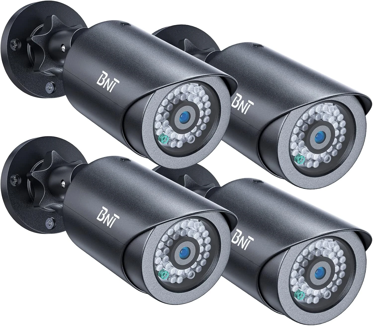 BNT Dummy Fake Security Camera, with One Red LED Light at Night, for Home and Businesses Security Indoor/Outdoor (4 Pack - Black)