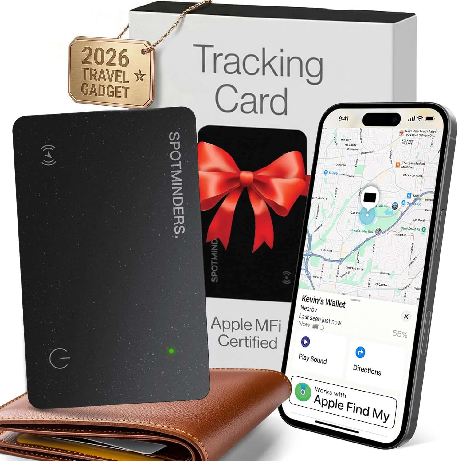SPOTMINDERS Apple MFi Certified Wallet Tracker Card (Apple Find My, IP68, Rechargeable)