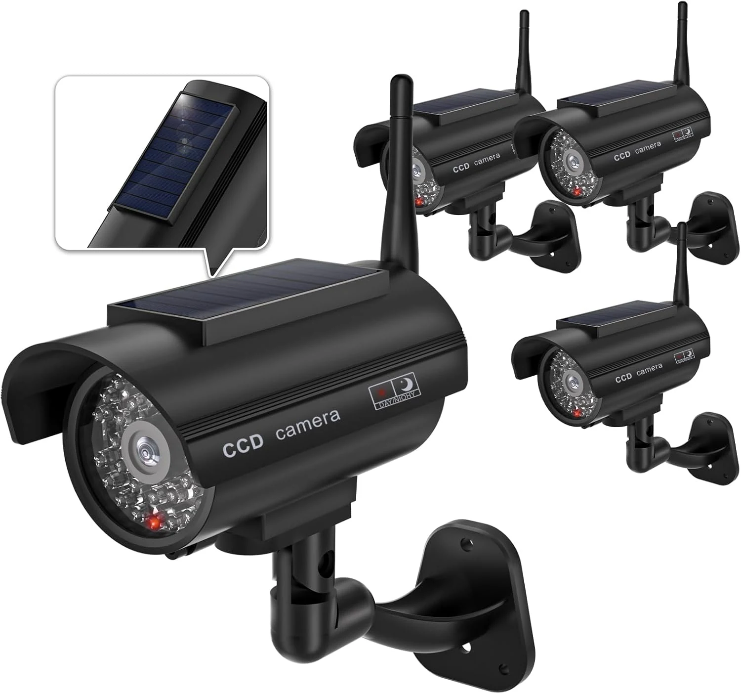 WALI Dummy Fake Camera, Solar Powered Fake Security Camera with LED Light (SOL-TCB4)