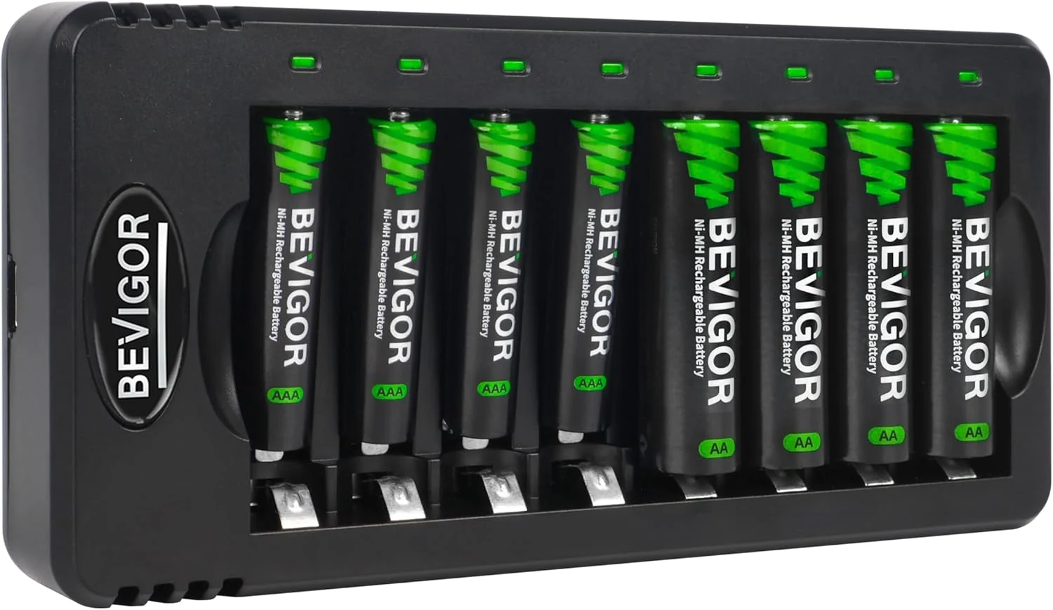 BEVIGOR Rechargeable AA and AAA Batteries with 8 Bay Smart Charger (4 AA + 4 AAA)