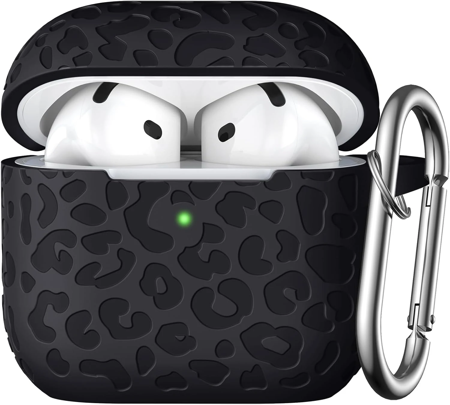 Leopard Engraved for AirPods 4 Case Cover 2024, Soft Silicone Protective Case Compatible with Apple AirPods 4th Generation Case for Women (Black)