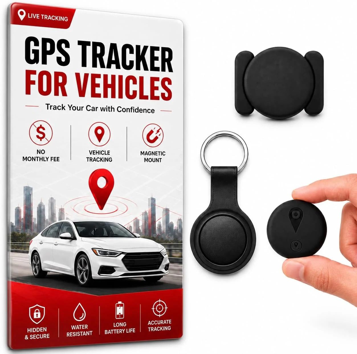 GPS Tracker for Vehicles, No Subscription or SIM Required, Works with Apple Find My, Hidden Magnetic Car Tracker (iOS Only, Black)