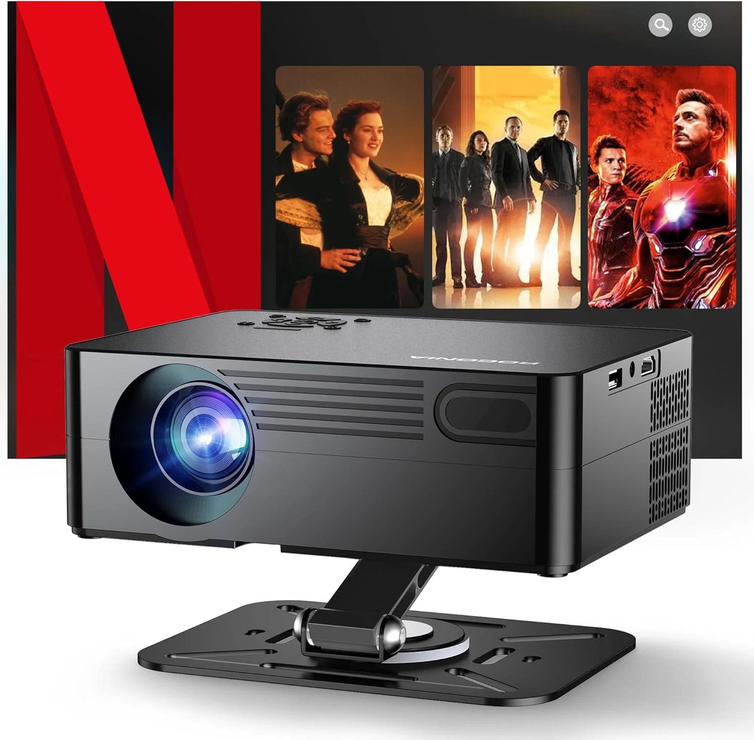 Roconia smart projector with WiFi and Bluetooth (Netflix compatible, AI auto focus)