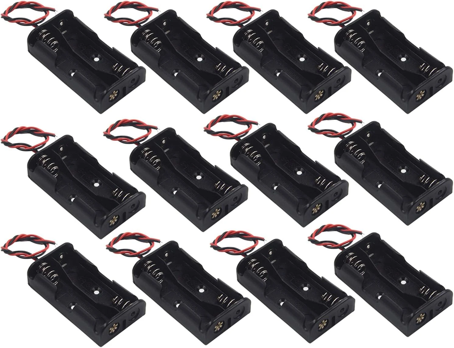 12Pcs 2 x 1.5V AA Battery Holder Case Box, 2 AA Battery Holder with Wire Leads
