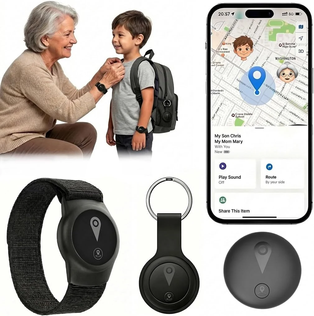 Dissyou GPS Tracker for Kids, Real-Time GPS Tracking Device for Seniors (Wristband & Keychain, No SIM, Works with iOS Find My)
