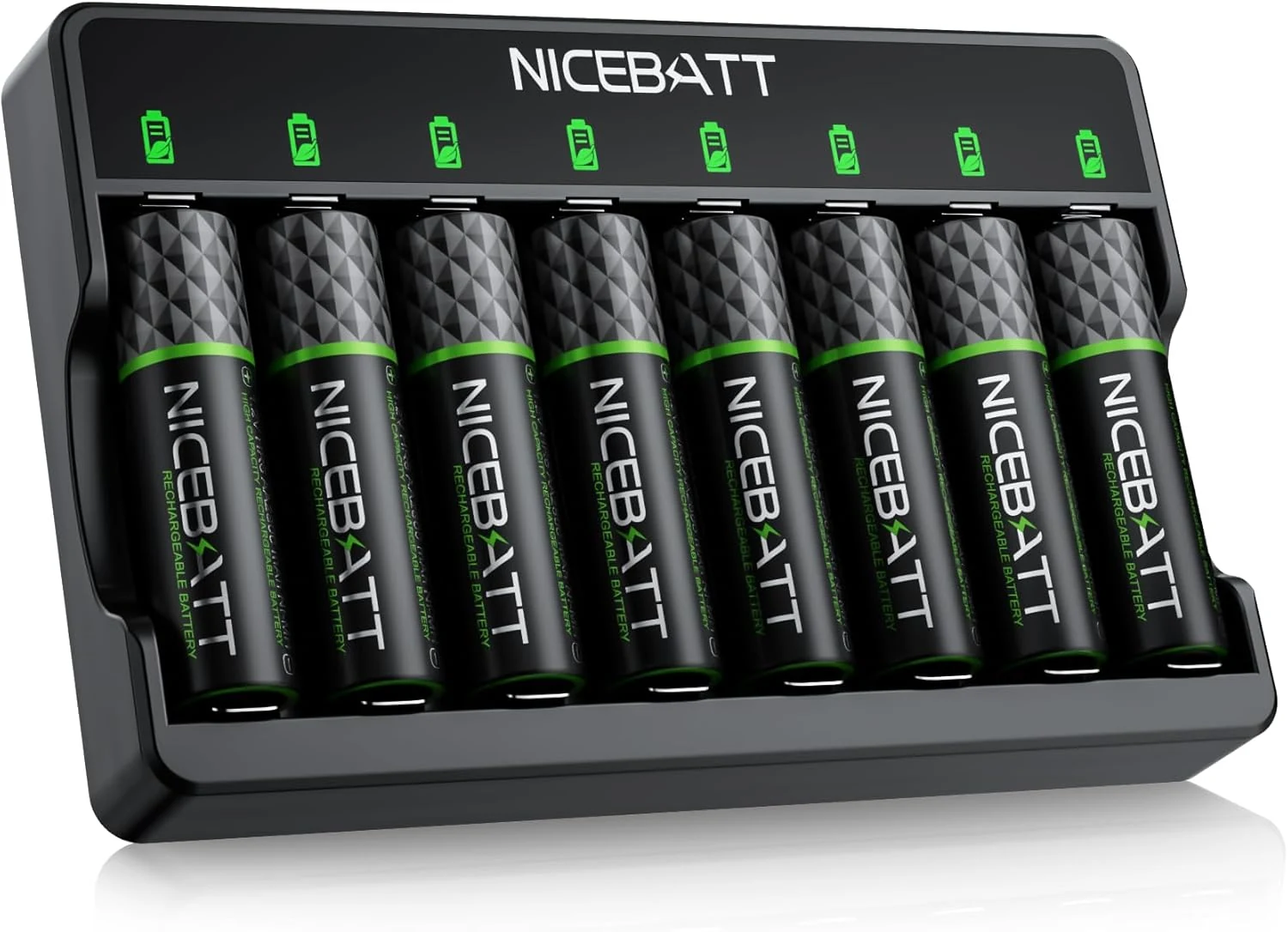 NICEBATT Rechargeable AA Batteries with Charger, 2800mAh High Capacity Low Self Discharge Ni-MH Double A Battery, 8 Pack