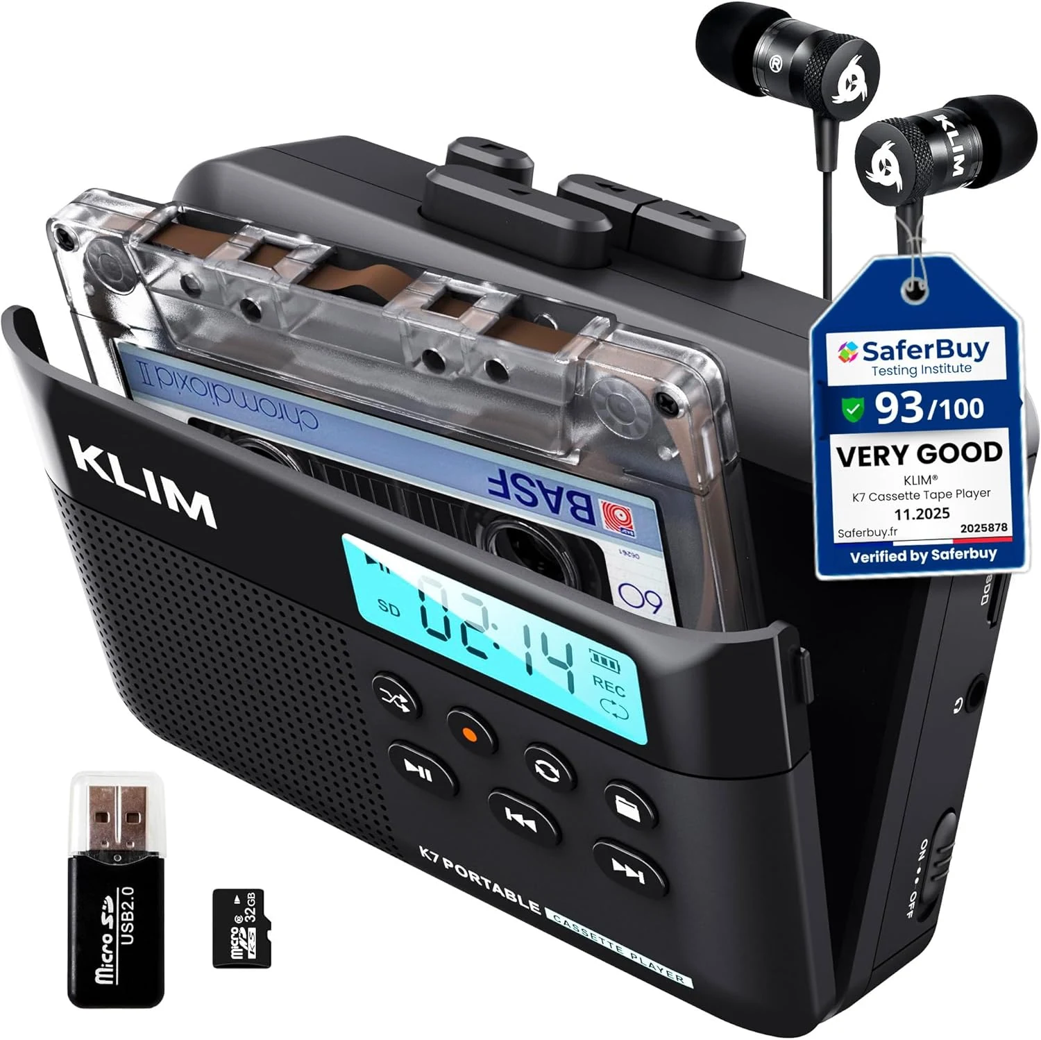 KLIM K7 Cassette Tape Player - Cassette to MP3 Converter