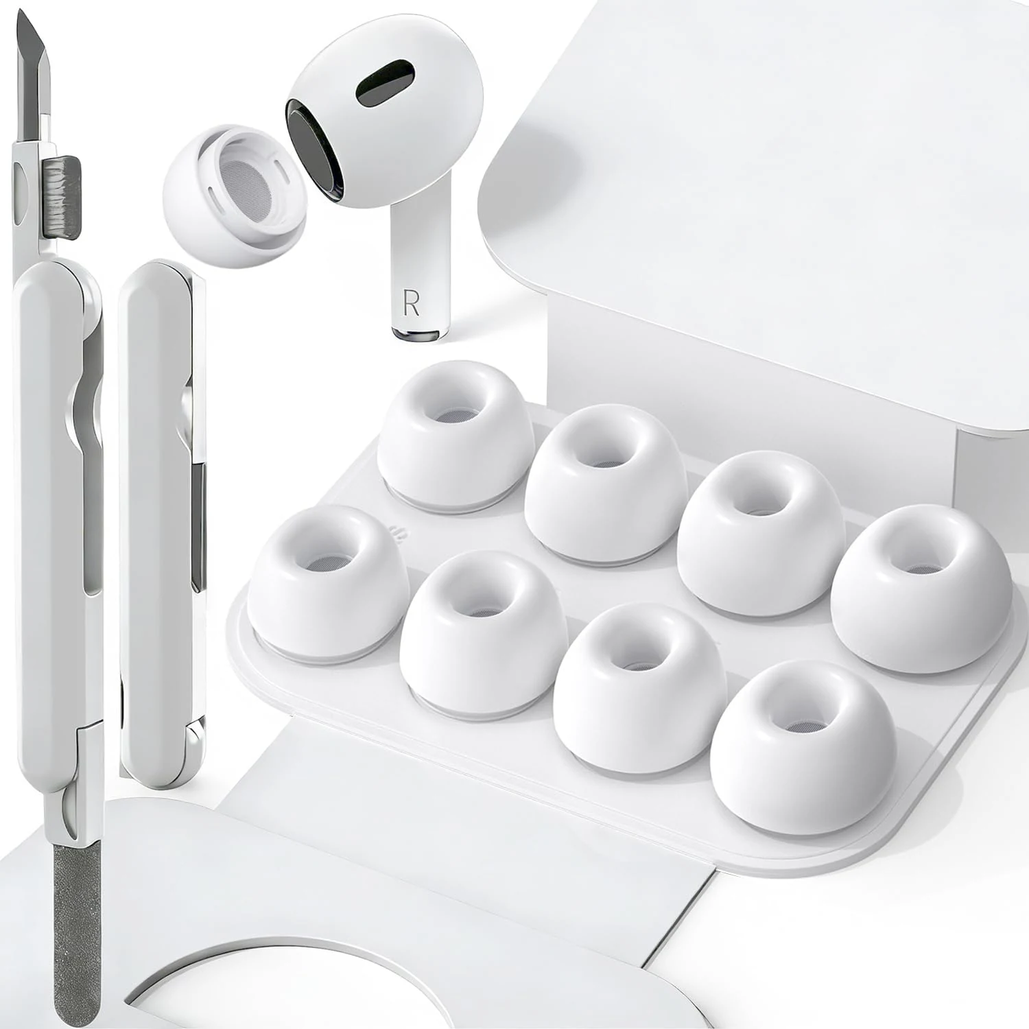 SIXFU 4 Sizes of Ear Tip Replacement Compatible with AirPod Pro and AirPods Pro 2 Ear Tips (XS/S/M/L) with Storage Box & Cleaning Kit