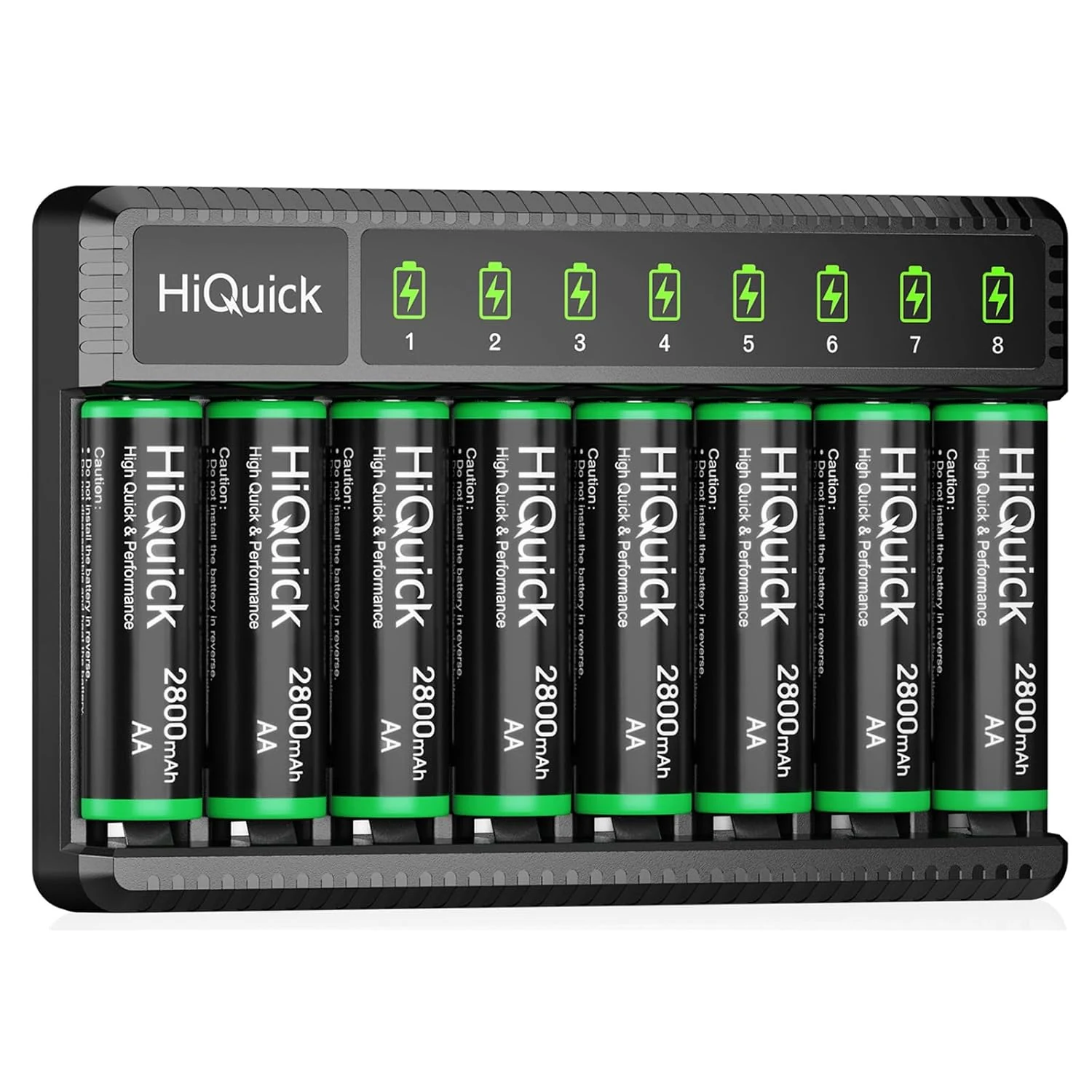 HiQuick rechargeable AA batteries with charger (2800mAh, 8-pack + 8-bay USB-C charger)