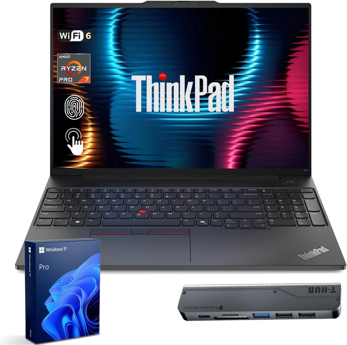 Lenovo ThinkPad E16 Gen 2 Business Laptop, 16" FHD+ Touchscreen, AMD Ryzen 7 7735U, 32GB DDR5 RAM, 1TB SSD, HDMI, Type-C, Fingerprint, Backlit KB, Wi-Fi 6, Windows 11 Pro, Bundle w/ 7-in-1 USB-C Hub