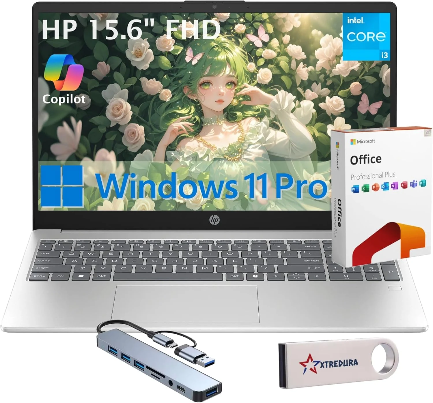 HP 15.6" FHD Laptop, Windows 11 Pro, Free Lifetime MS Office, Intel 8-Core i3-N305, 32GB RAM, 1TB SSD