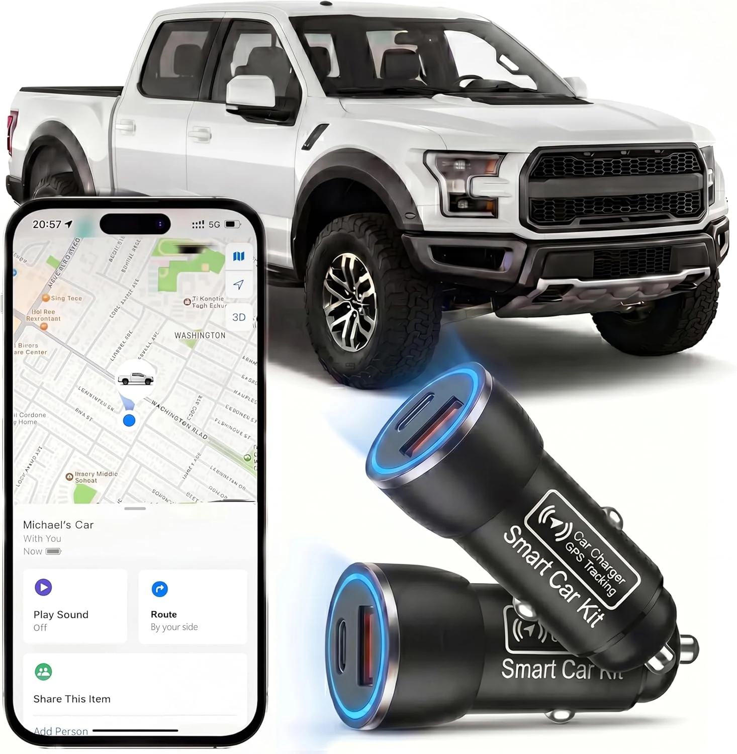 Undetectable GPS Tracker for Vehicles with Charging Port, Car Trackers for Anti-Theft & Parking Location, Real-Time Tracking Devices for Cars, No Monthly Fee/No SIM Card, for Family& Fleets（iOS Only）