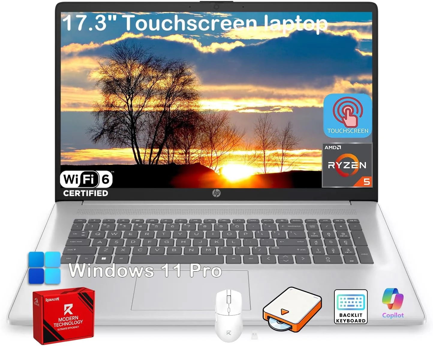 HP 17.3" Touchscreen Laptop for Business, AMD Ryzen 5 7430U