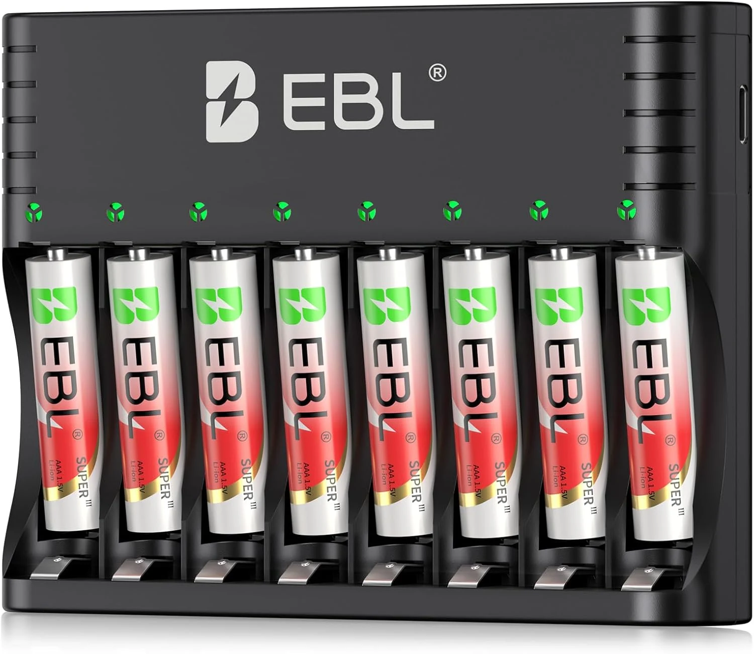 EBL Rechargeable AAA Batteries Lithium with Charger 8 Pack, 1300mWh 1.5V