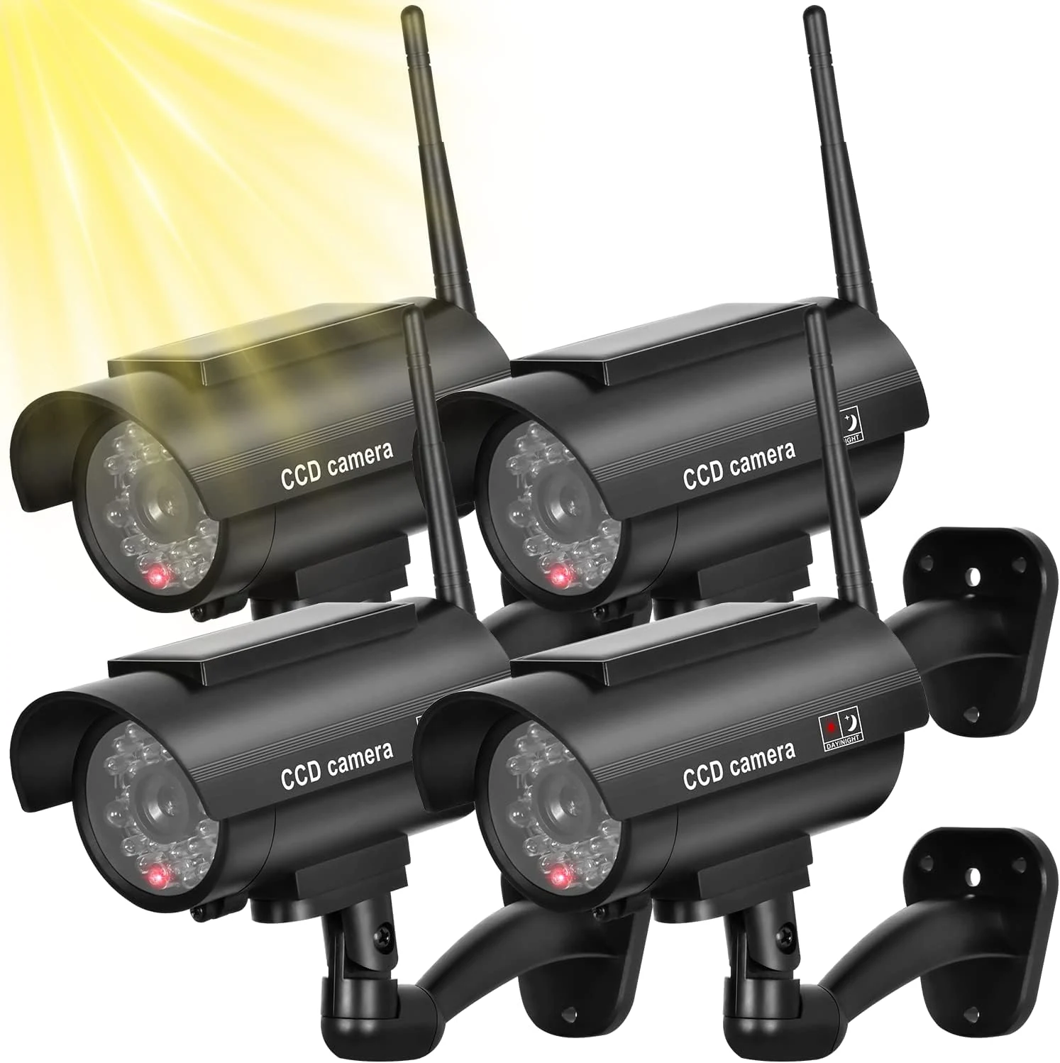 BNT Solar Powered Fake Security Camera, Bullet Dummy Security Camera simulated surveillance system (4-pack)