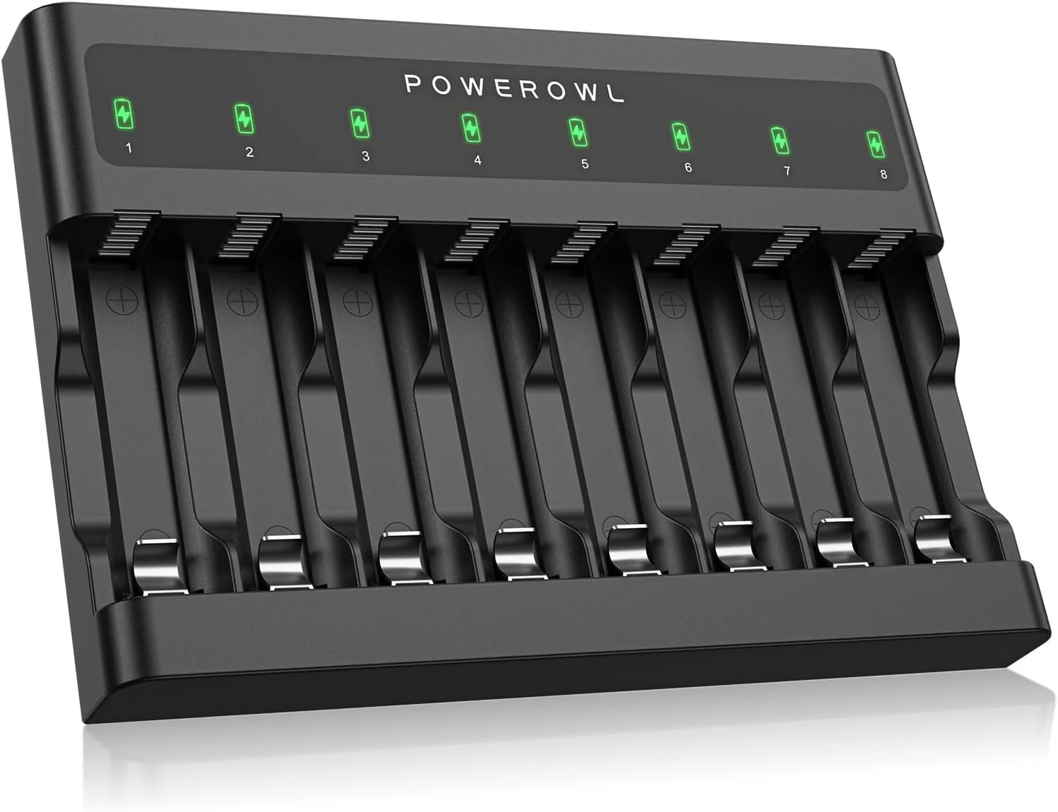 POWEROWL AA AAA Battery Charger 8 Bay, Independent Slot, USB fast charging