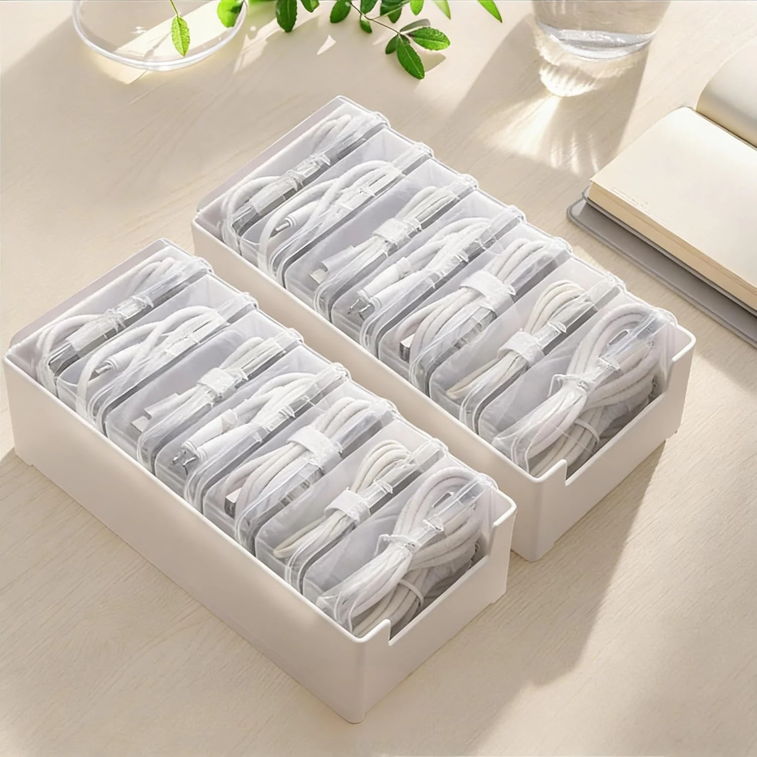 RayHenry 2 PCS Cable Organizer Box with 7 Clear Switch Case