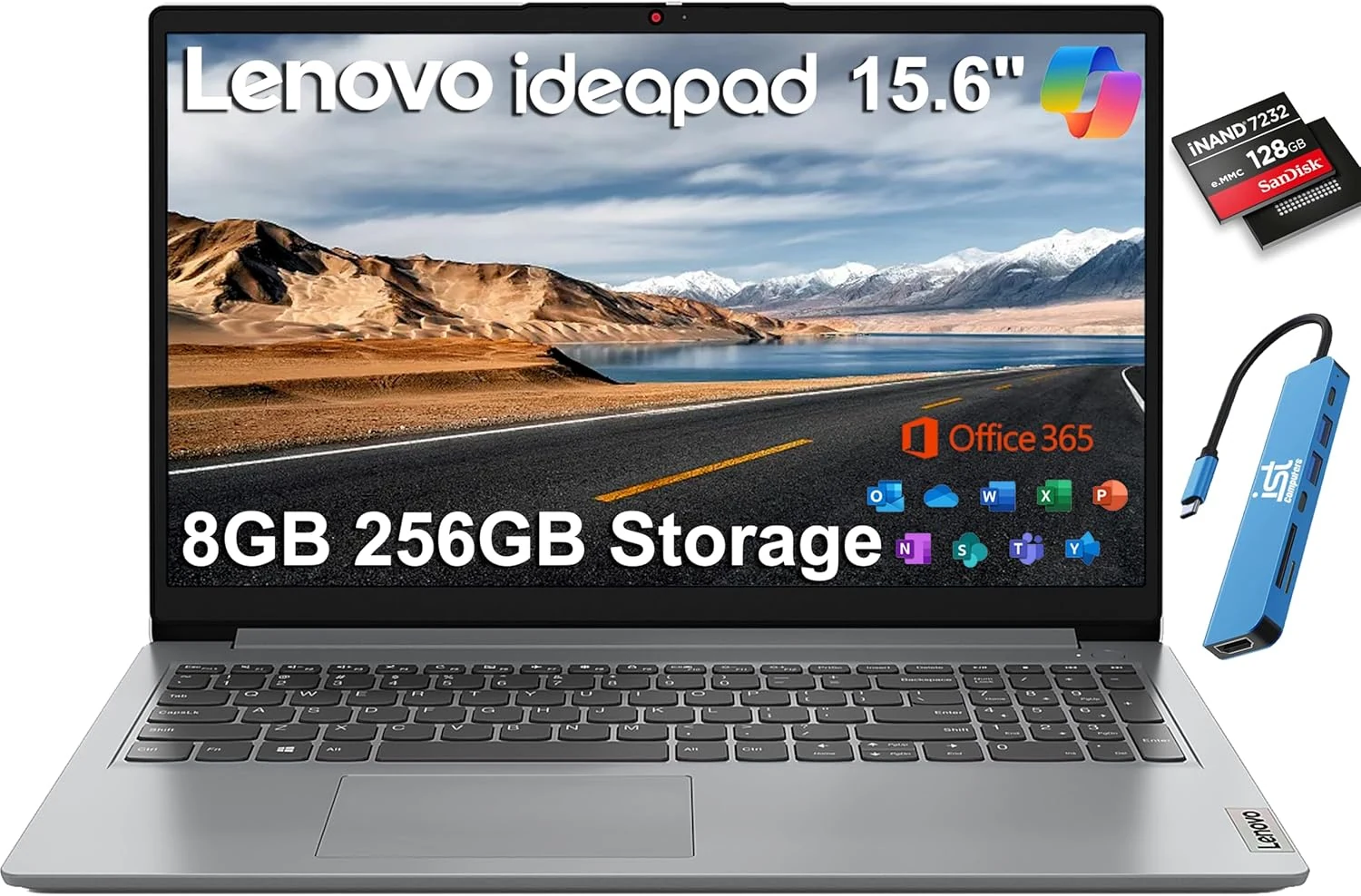 Lenovo IdeaPad Laptop Computer, 15.6" Anti-Glare, 8GB RAM, 256GB (128GB SSD +128GB eMMC)