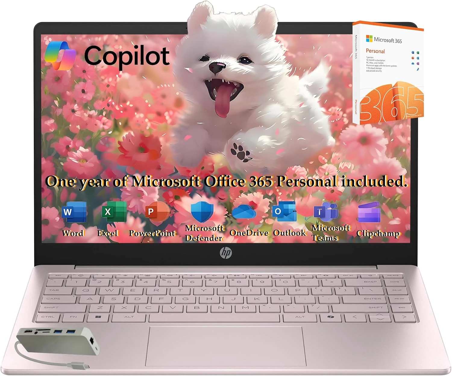 HP Laptop 2026 Edition with Copilot AI, 16GB RAM, 512GB SSD + 128GB UFS, Intel Processor, Long Battery Life, Lightweight, 1 Year Office 365, Windows 11 Home S for Students & Office, Type-C HUB, Pink