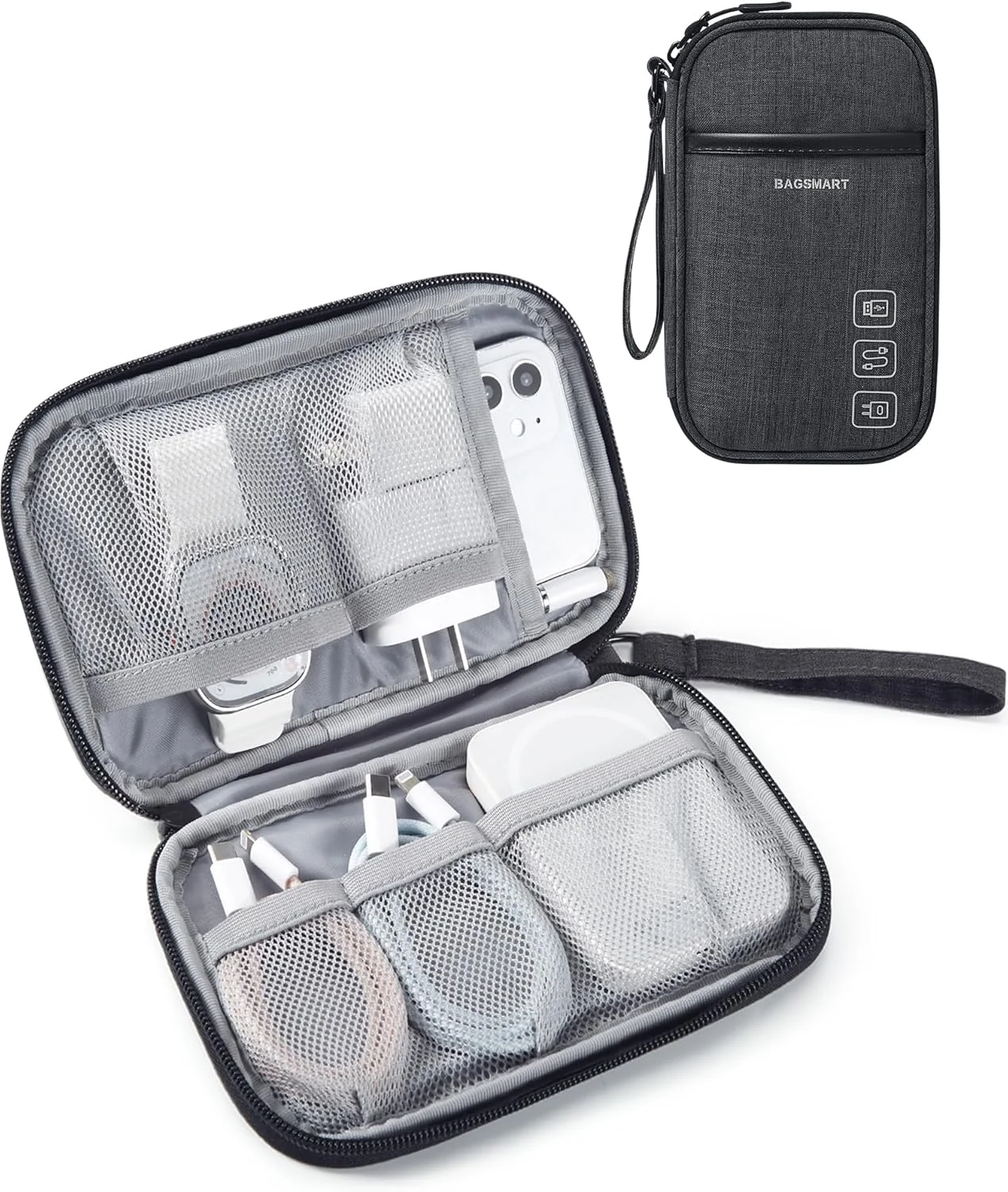 BAGSMART Cord Organizer Travel Cable Organizer Bag Tech Electronic Organizer Travel Case, Single Layer (Black)