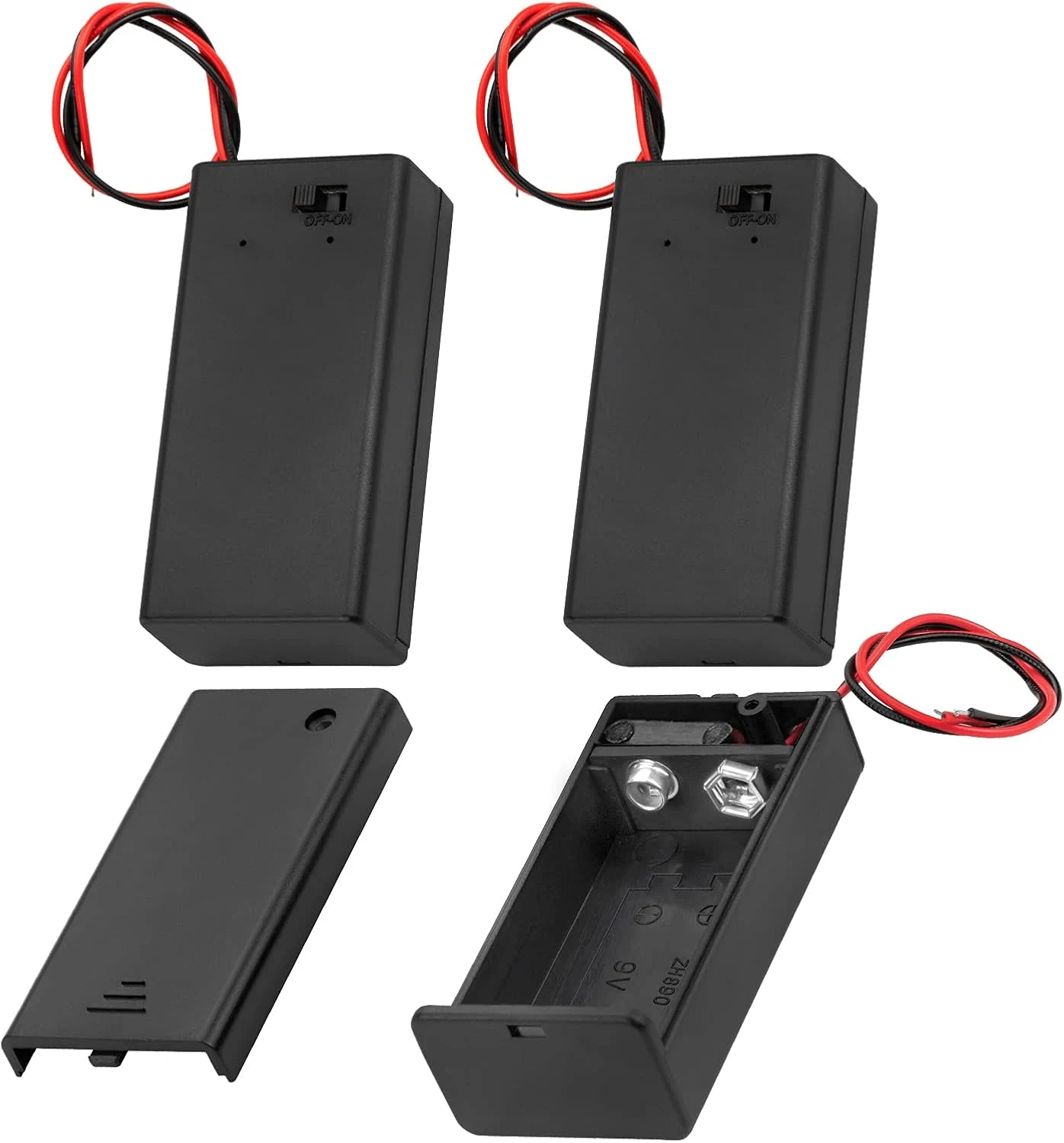 DAIERTEK 9V Battery Holder, 9 Volt Battery Holder with ON/Off Switch Cover Lead Wires (3-Pack)