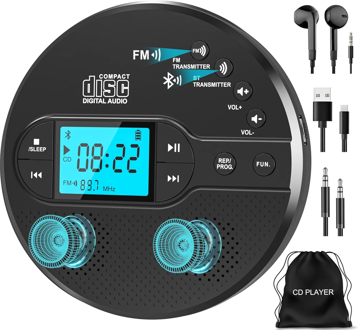 Sunoony Portable CD Player with Bluetooth, Personal CD Player for Car
