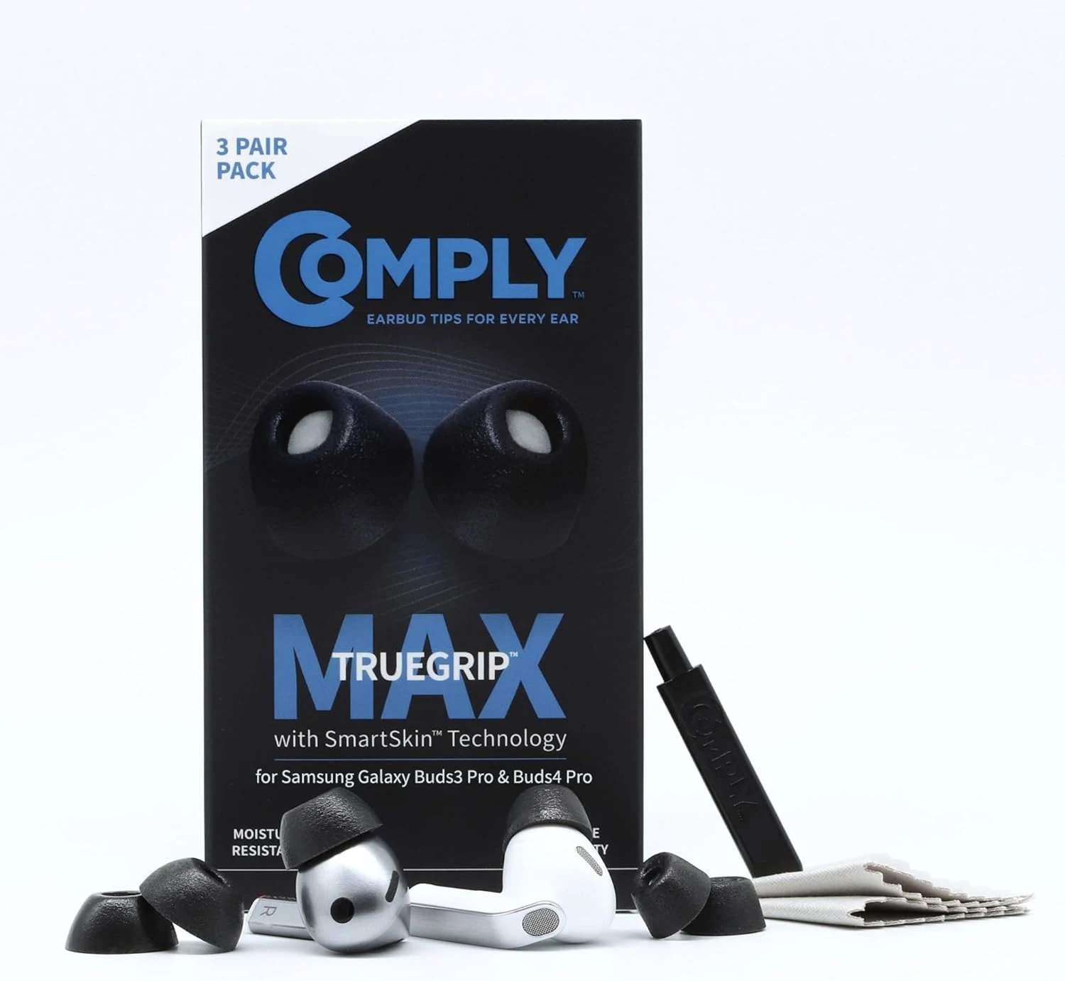 Comply TrueGrip MAX Premium Memory Foam Replacement Earbud Tips for Samsung Galaxy Buds4 Pro & Buds3 Pro