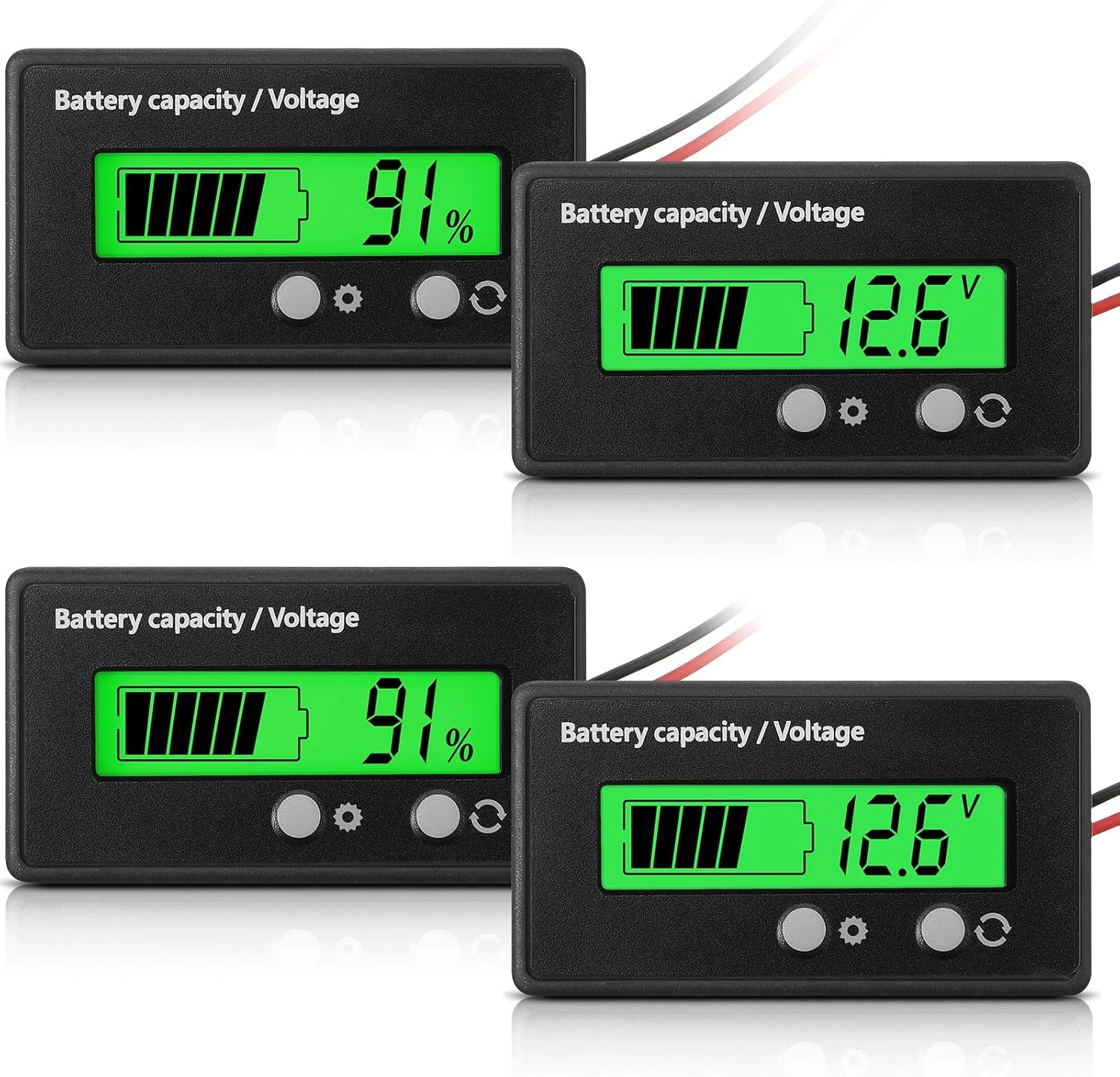 Frienda 2 Set DC 12V 24V 36V 48V 60V 72V 84V Golf Cart Battery Meter with Alarm