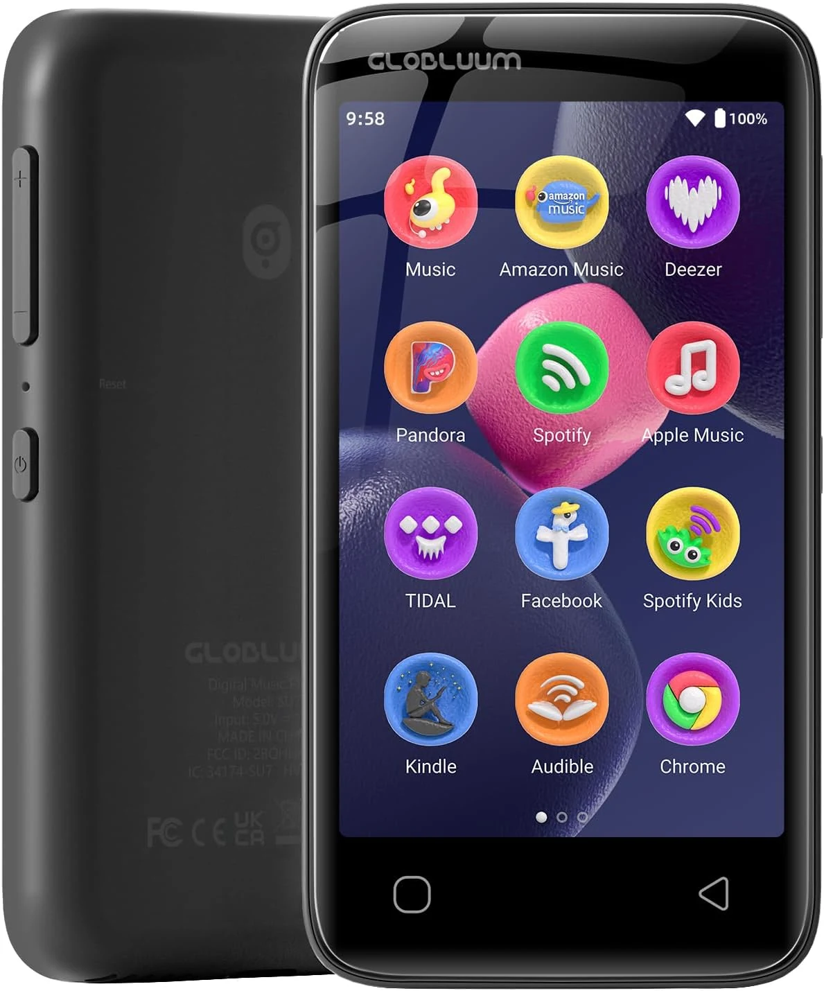 96GB MP3 Player with Bluetooth 5.0 and WiFi, Music Player with Spotify, Audible, Amazon Music, Pandora, Libby, Spotify Kids, 4" Touchscreen Android MP4 Player with HiFi Sound (Glossy Black)