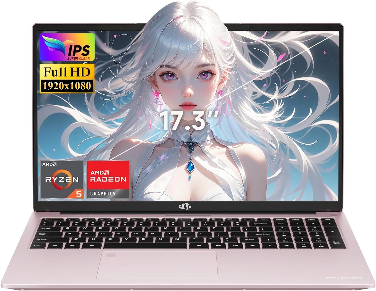 NIMO 17.3" FHD Gaming Laptop, AMD Ryzen 5 6600H, 16GB DDR5, 512GB SSD, Radeon 660M, 100W Type-C Fast Charging