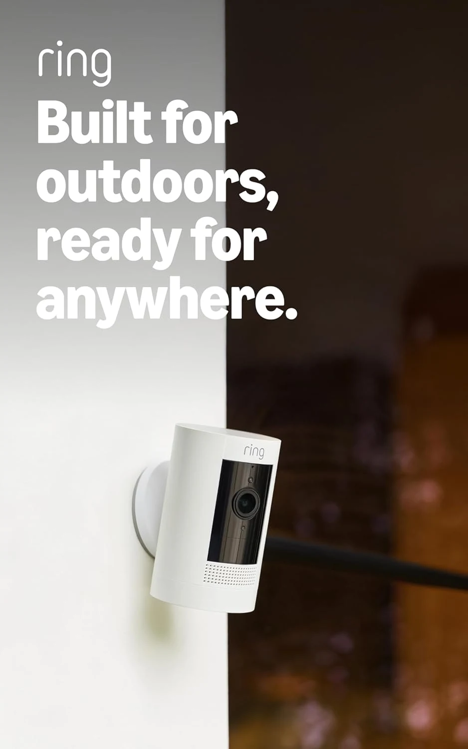 Ring Outdoor Cam (Stick Up Cam), Weather-resistant home or business security camera, outdoor ready, Live View, Color Night Vision, Two-Way Talk, motion alerts, Works with Alexa, White