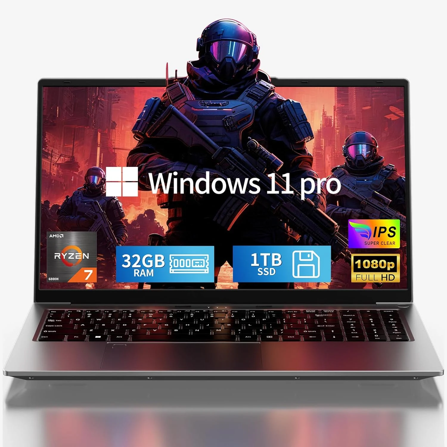 2026 15.6" FHD Gaming Laptop: AMD Ryzen 7 6800H 45W TDP, 32GB RAM, 1TB NVMe SSD, Win 11 Pro, Keyboard, 6 Ports, Lightweight 3.5lb for Gaming, Students, Programming, Video Editing