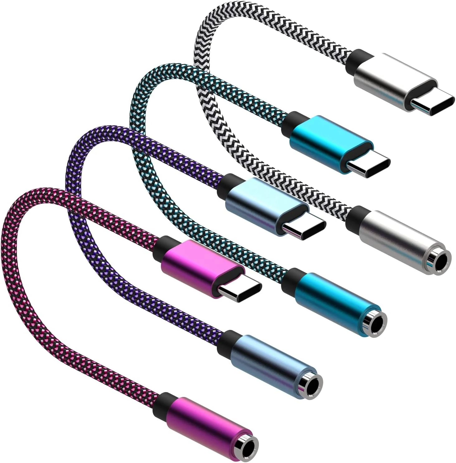 USB Type C to 3.5mm 4pack Female Headphone Jack Adapter