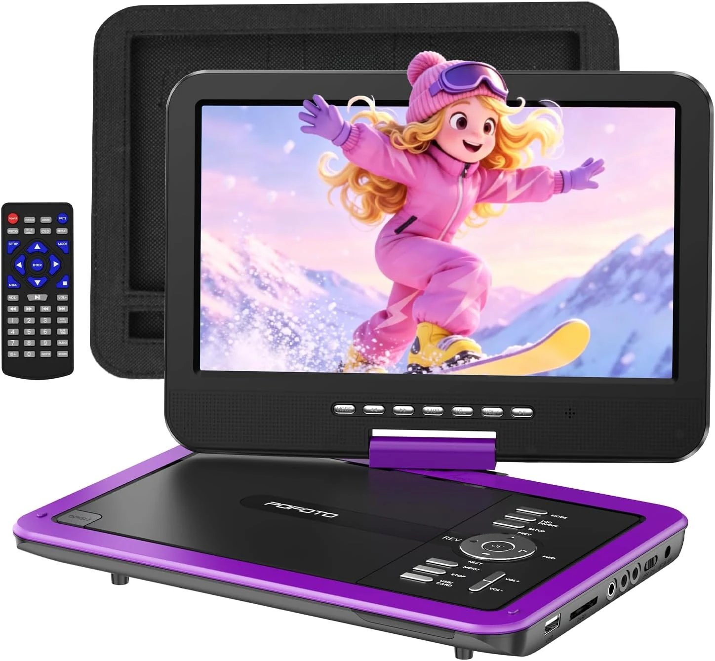 POFOTO 12.5" Portable DVD Player with 10.5" HD Swivel Screen, 6-Hour Battery Life, Car DVD Player with Dual Speakers, Purple