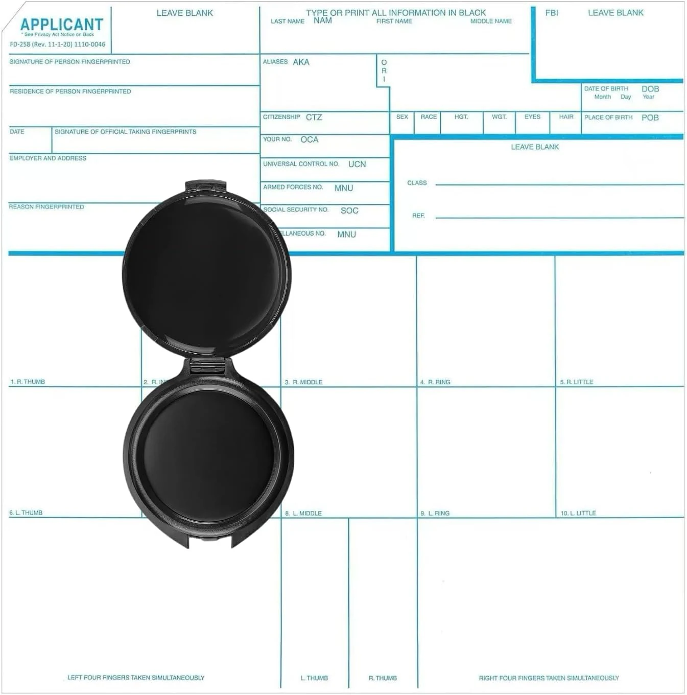 Fingerprint Kit FD-258 Cards, Reusable Ink Pad and Instructions, 11-1-20 Newest Version- 5 Pack