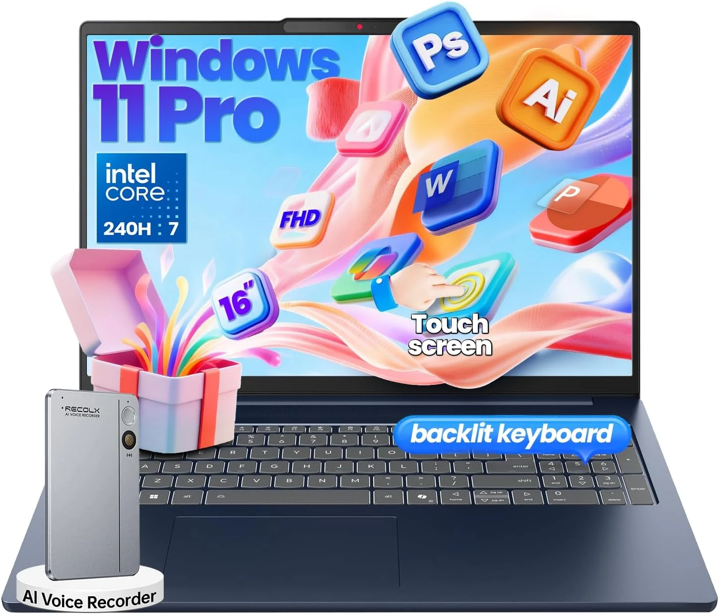 Lenovo IdeaPad Business Laptop, 16" FHD+ Touchscreen, Intel Core 7 240H (10-Core up to 5.0GHz), 32GB DDR5 RAM, 1TB SSD