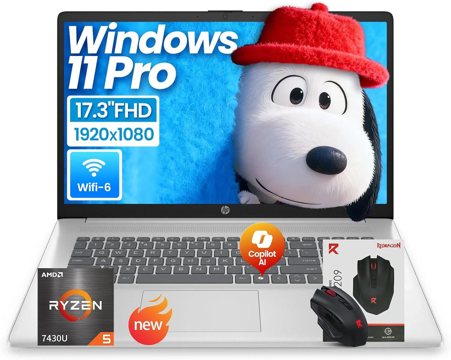 HP 17 inch laptops, AMD Ryzen 5 7430U (Beats i7-1165G7), 20GB RAM 512GB NVMe SSD Windows 11 Pro, 17.3" FHD IPS, Copilot AI, Numeric Keyboard