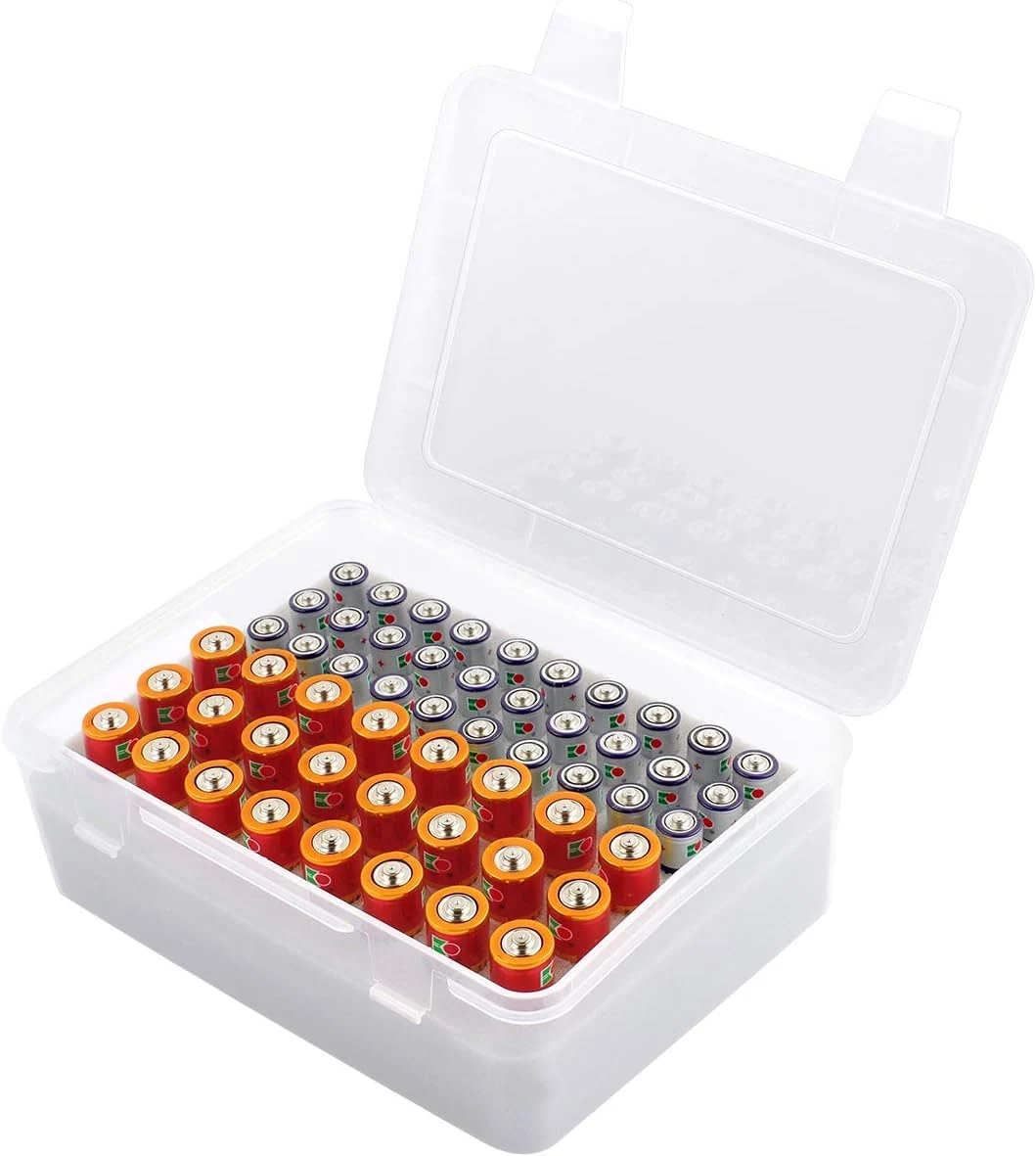 Battery Organizer Storage Box, Garage Case Holder for 24* AA, 30* AAA Batteries (white)