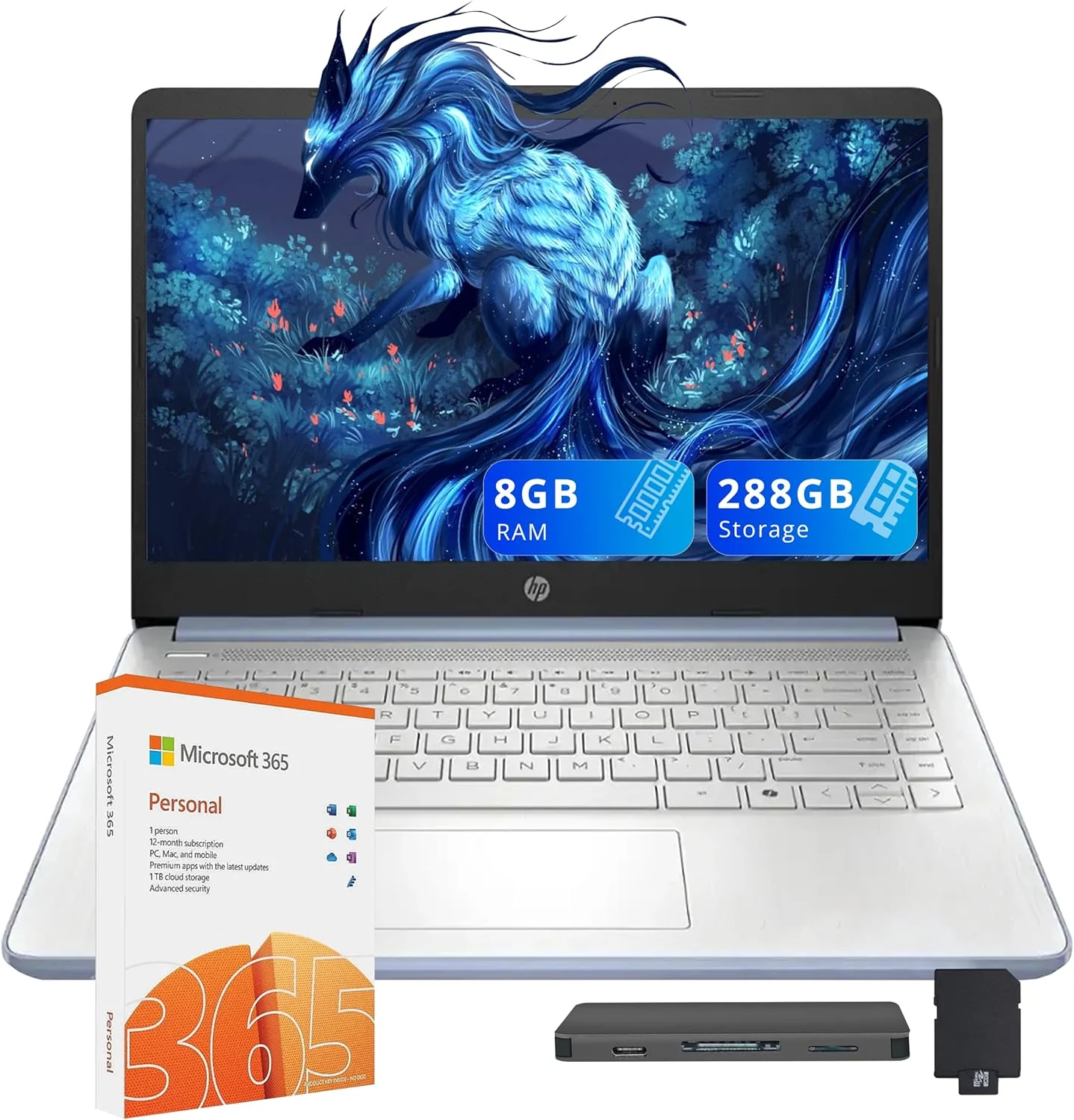 HP Stream 14" HD Laptop, Intel Processor N150, 8GB RAM, 288GB Storage (128GB UFS+160GB Docking Station Set)