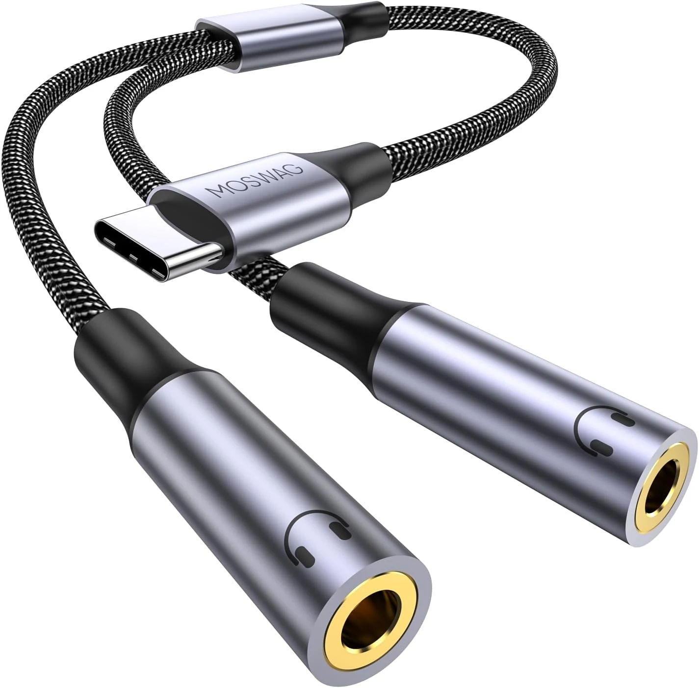 MOSWAG USB C to Dual 3.5mm Female Headphone Splitter, Type C to Dual 3.5mm Female Audio Jack Splitter