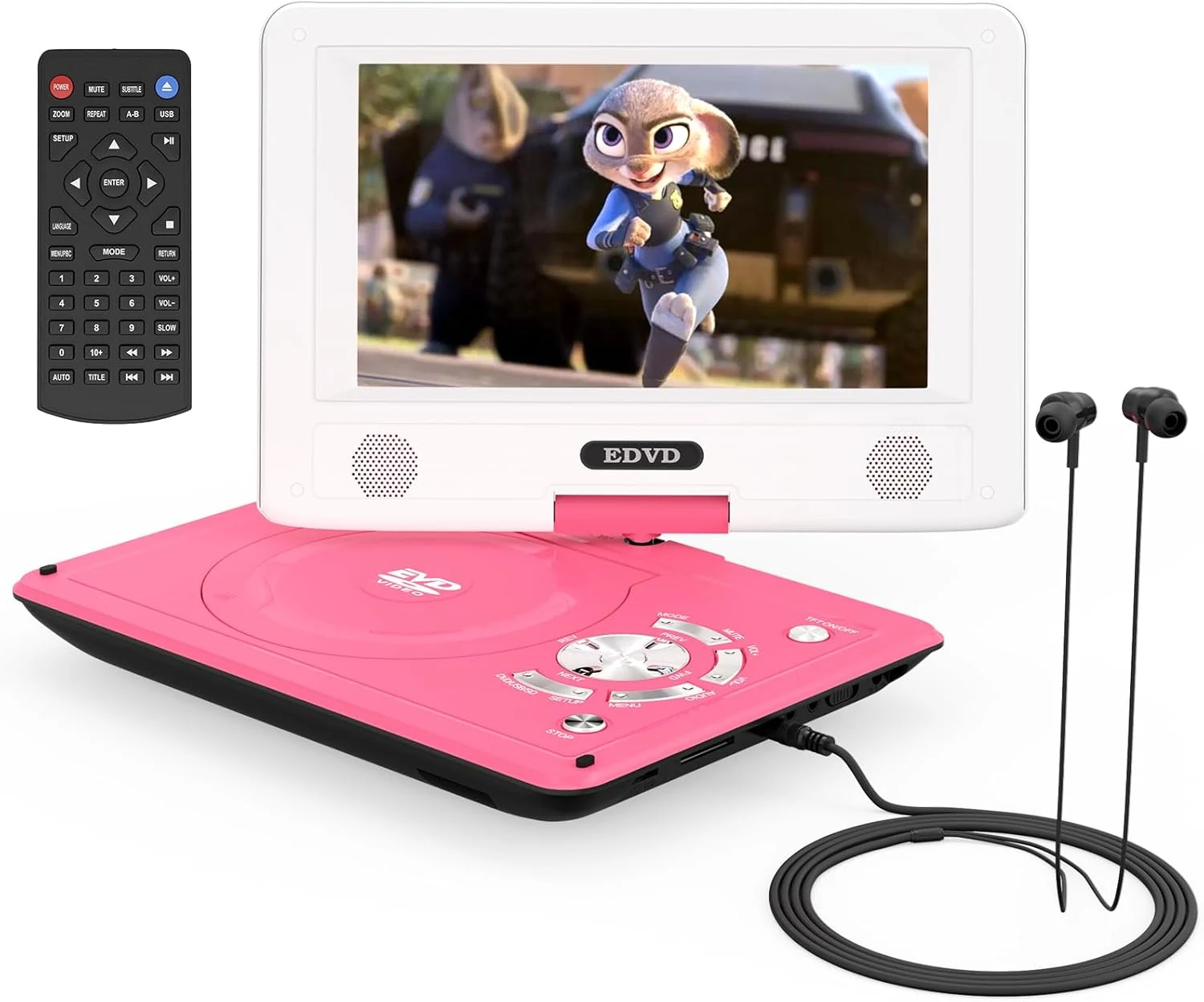 11.5" Portable DVD Player for Kids and Car, 9.5" Swivel HD Screen with 4-6 Hours Built-in Battery, Support Sync Screen to TV, Support SD Card/USB/Multiple Disc Formats (Red)