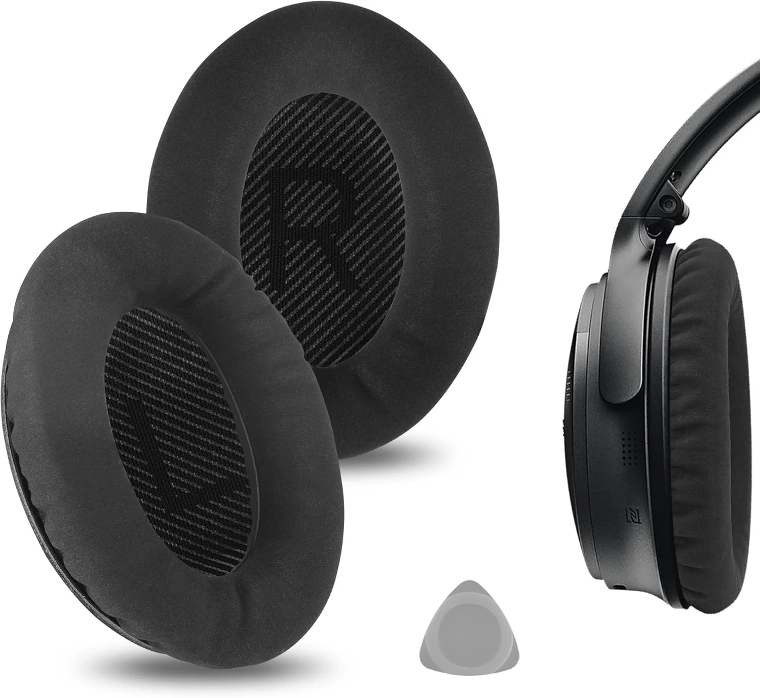 Geekria Comfort Laminated Fabric Replacement Ear Pads for Bose New QuietComfort (Black)