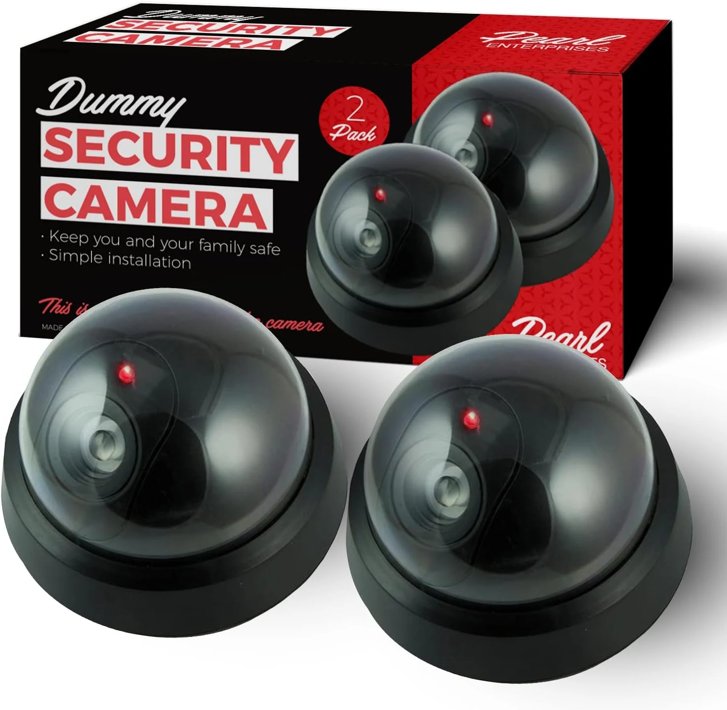 Dummy Fake Security Surveillance CCTV Dome Camera with One Red LED Light (2-Pack)